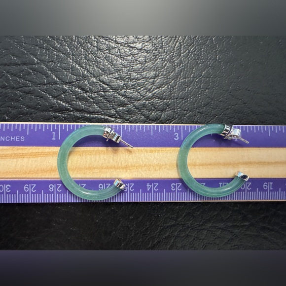 UTC Sterling Silver Green Stone Hoops - Picture 3 of 4